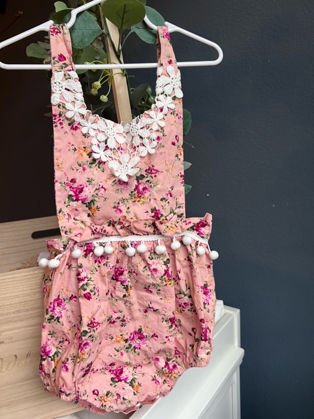 Floral Pink Lace-Trim Baby Romper